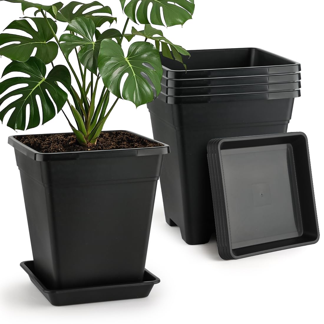 BTPLASTIK 10-inch square plant pots with drainage for stable balcony gardens.
