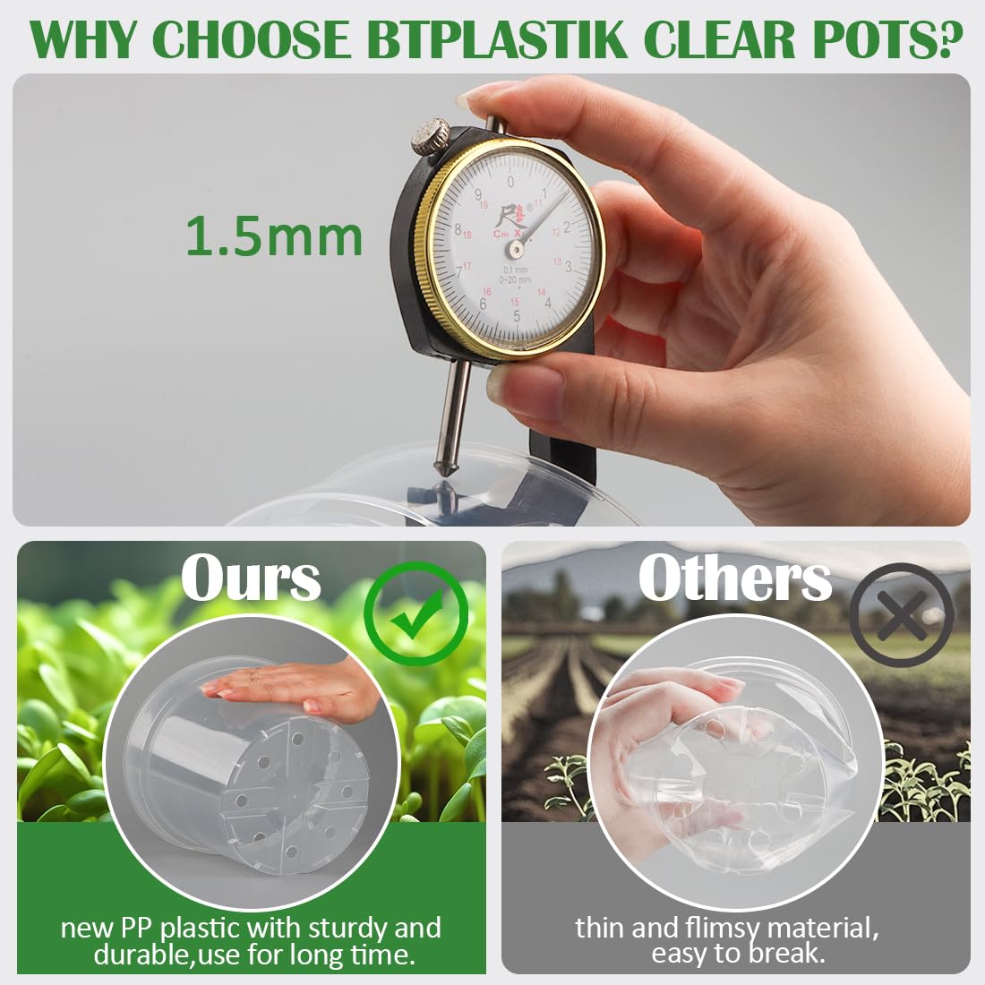 BTPLASTIK sturdy reusable pot made of PP plastic for long-term use