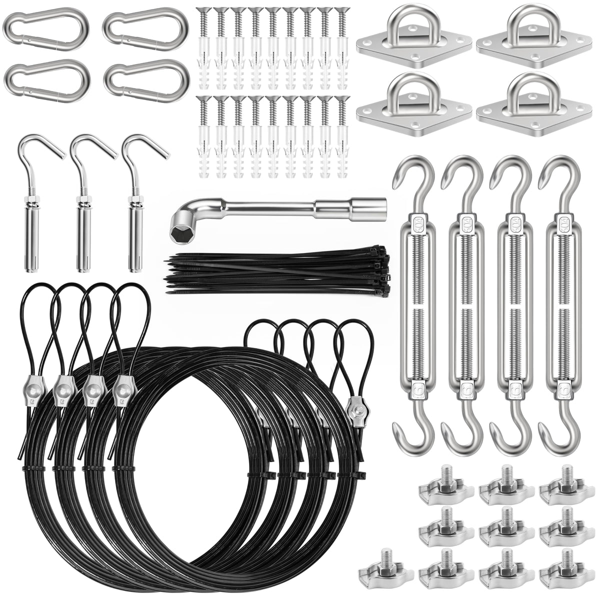 Btvsd sun sail hardware kit complete contents for easy outdoor installation.