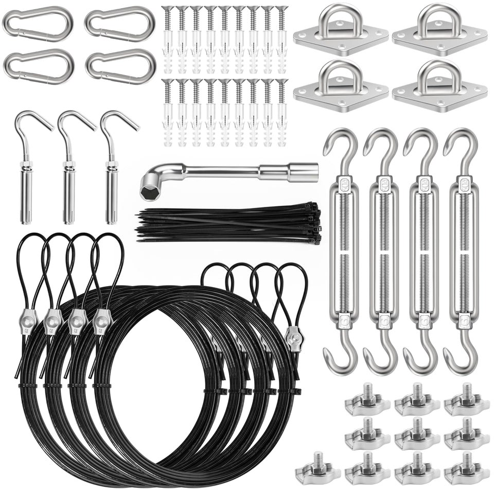 Btvsd sun sail hardware kit complete contents for easy outdoor installation.