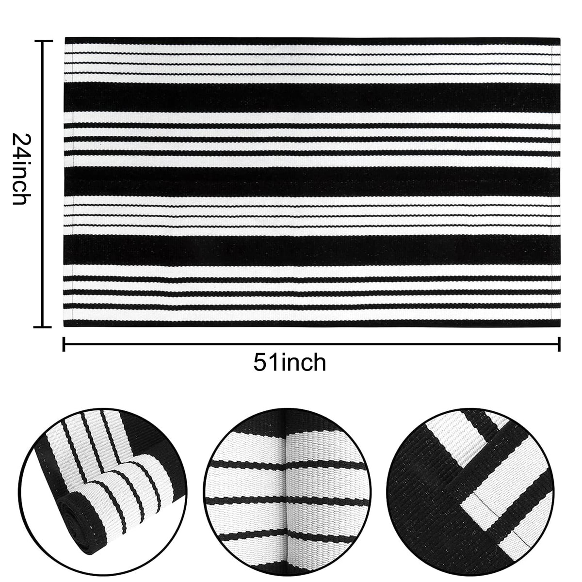 BUAGETUP black and white striped rug with durable woven texture for daily use