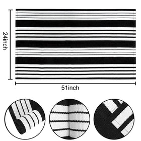 BUAGETUP black and white striped rug with durable woven texture for daily use