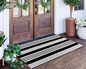 BUAGETUP striped outdoor rug highlights front porch style for a welcoming entry