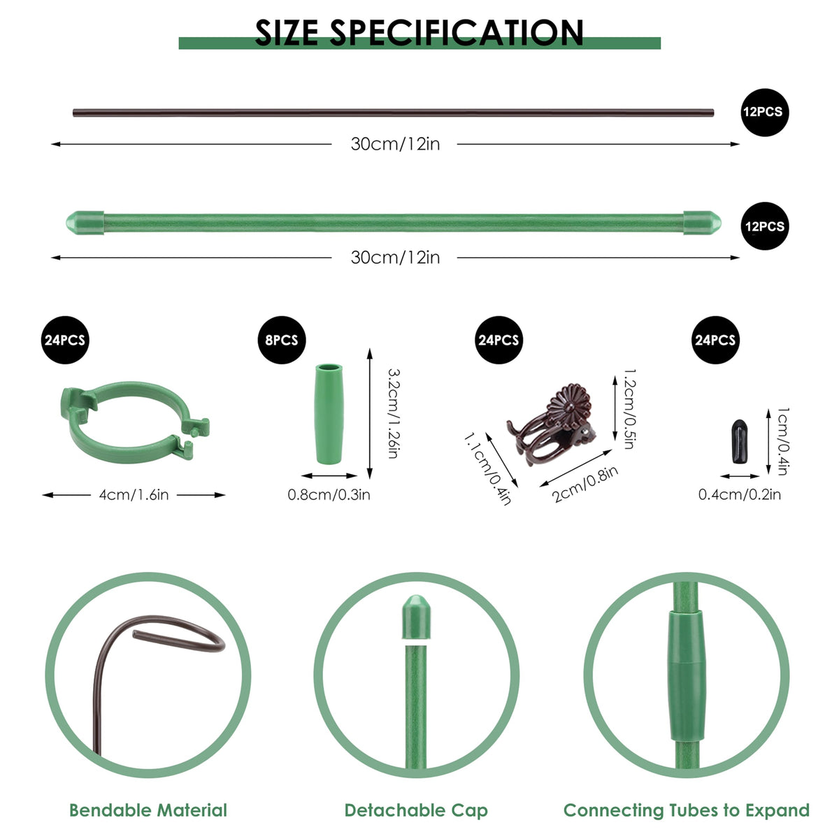 Buaszay green plant stake rings allow easy position adjustment for top-heavy stems