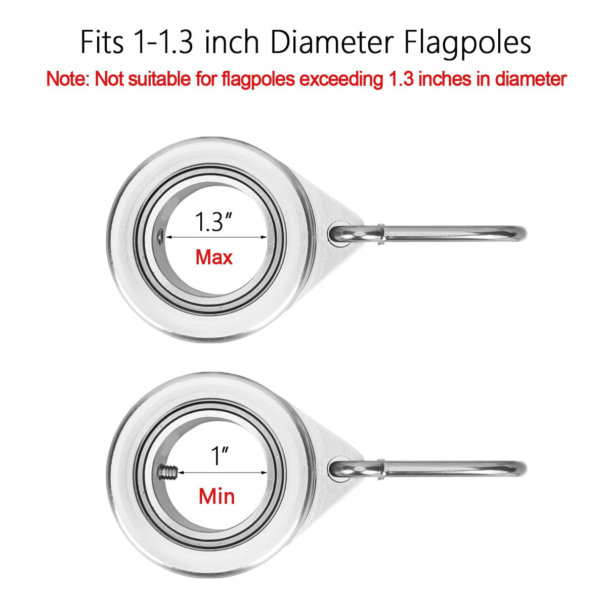 Bubblythe aluminum flag ring close-up shows durable outdoor-grade construction.