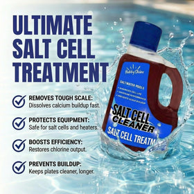 BubbyShine salt cell cleaner bottle pour demonstrates simple weekly dosing.