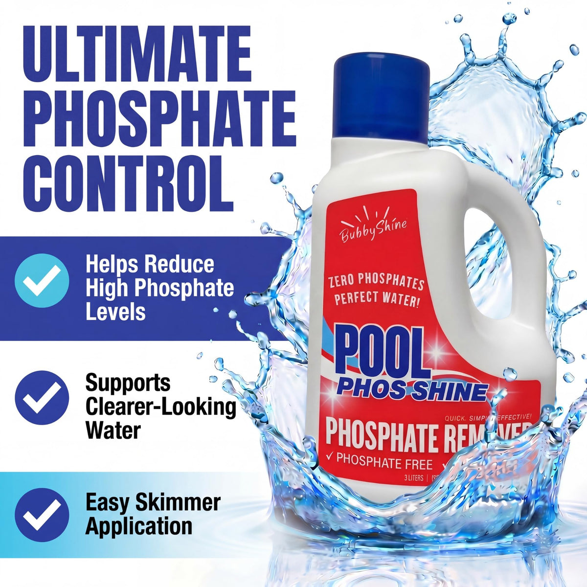 BubbyShine phosphate remover poured into skimmer for easy dosing