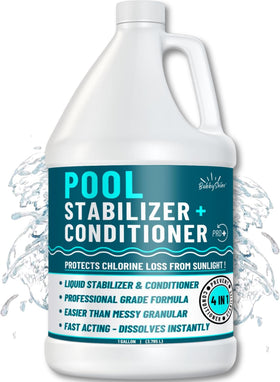 BubbyShine Pool Stabilizer bottle pour for easy dosing and clearer water