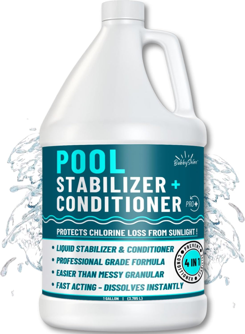 BubbyShine Pool Stabilizer bottle pour for easy dosing and clearer water