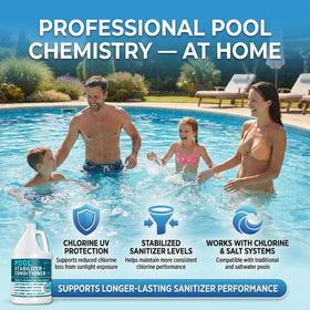Pool chemistry setup featuring BubbyShine stabilizer integration