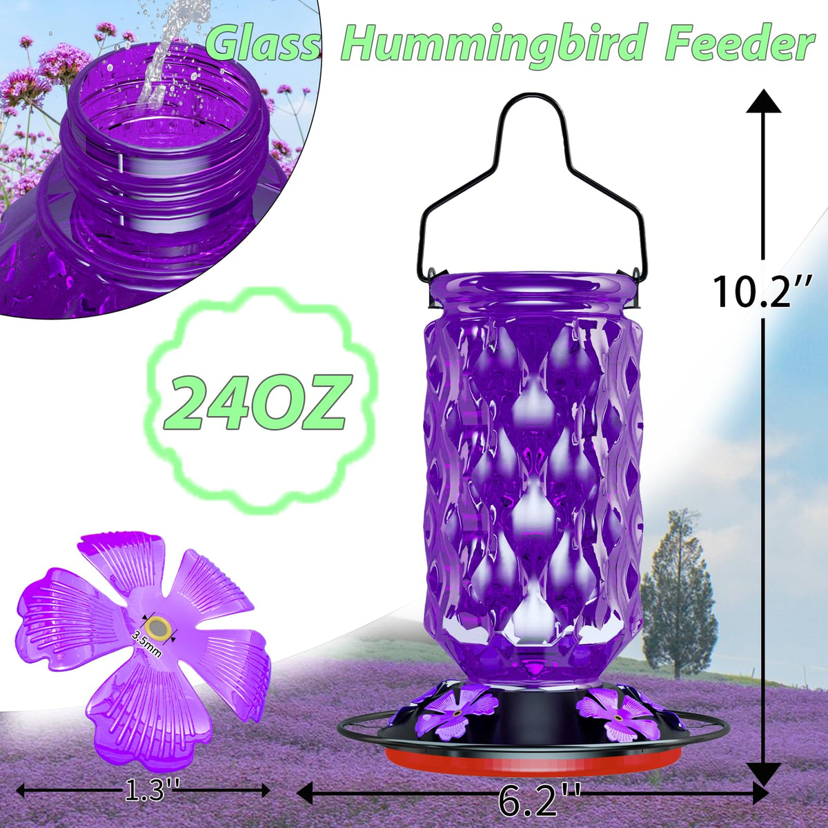 Bublador Bosnian-design glass feeder shines in sunlight.