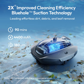 Bubot 300P suction power demonstrates fast debris pickup for a cleaner pool