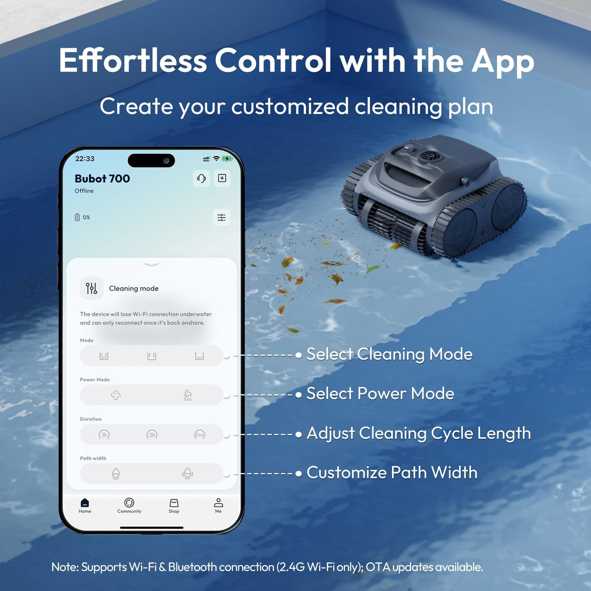 BUBLUE Bubot 700 waterline cleaning along the water edge
