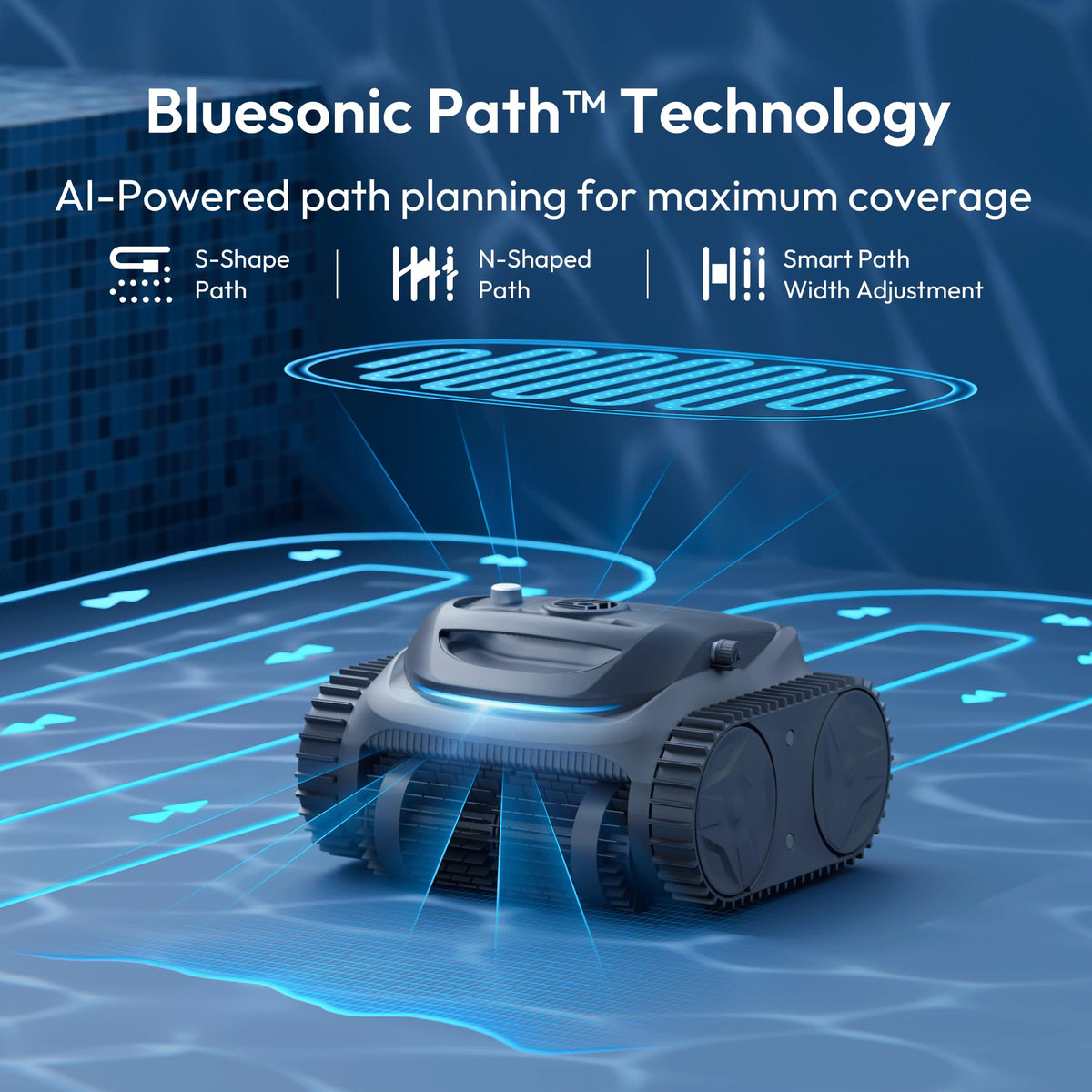 BUBLUE Bubot700 AI navigation self-parks near the pool edge for easy pickup