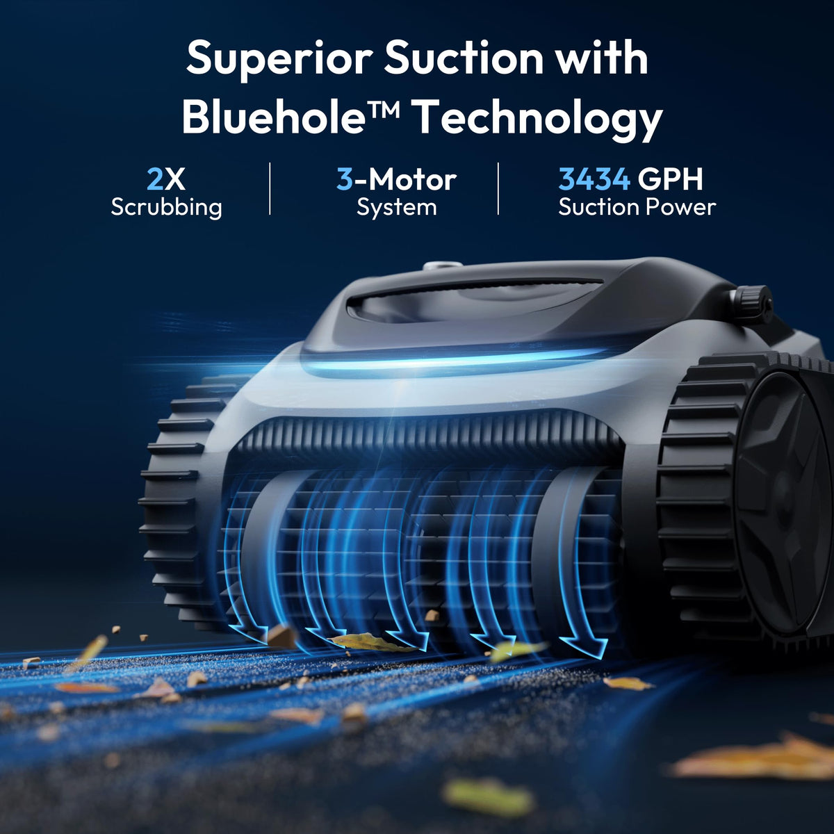 BUBLUE Bubot700 cleans floors, walls, and waterlines for complete pool coverage