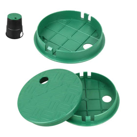 Three-pack Buccilly valve box covers for multiple sprinkler boxes in the yard.