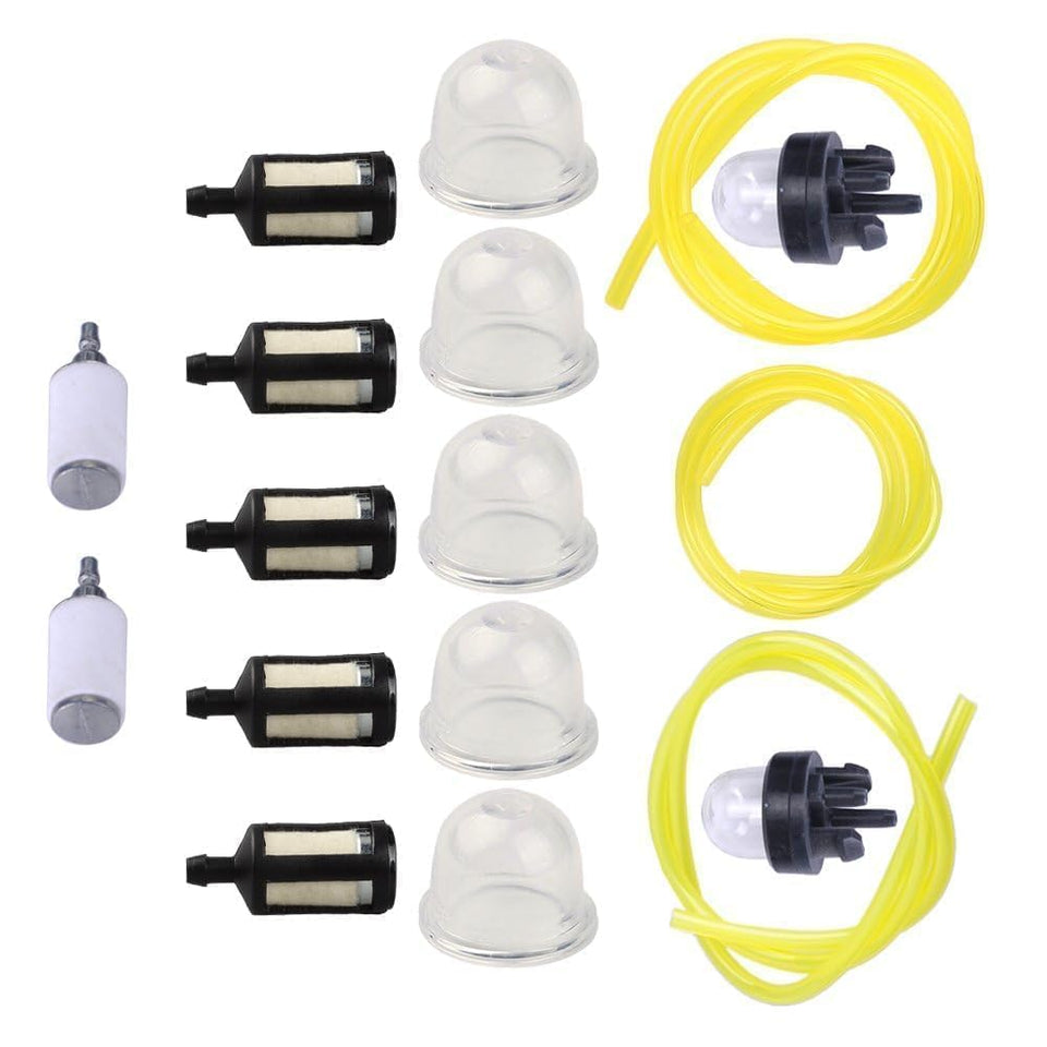 Buckbock fuel line kit contents with primer bulbs and filters for lawn tools