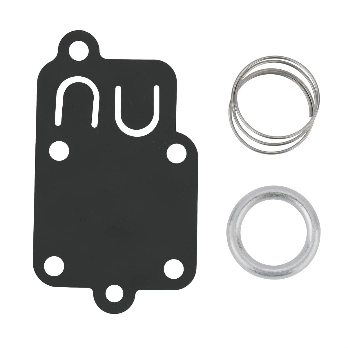 Buckbock packaging includes five diaphragms, five springs, and five caps.