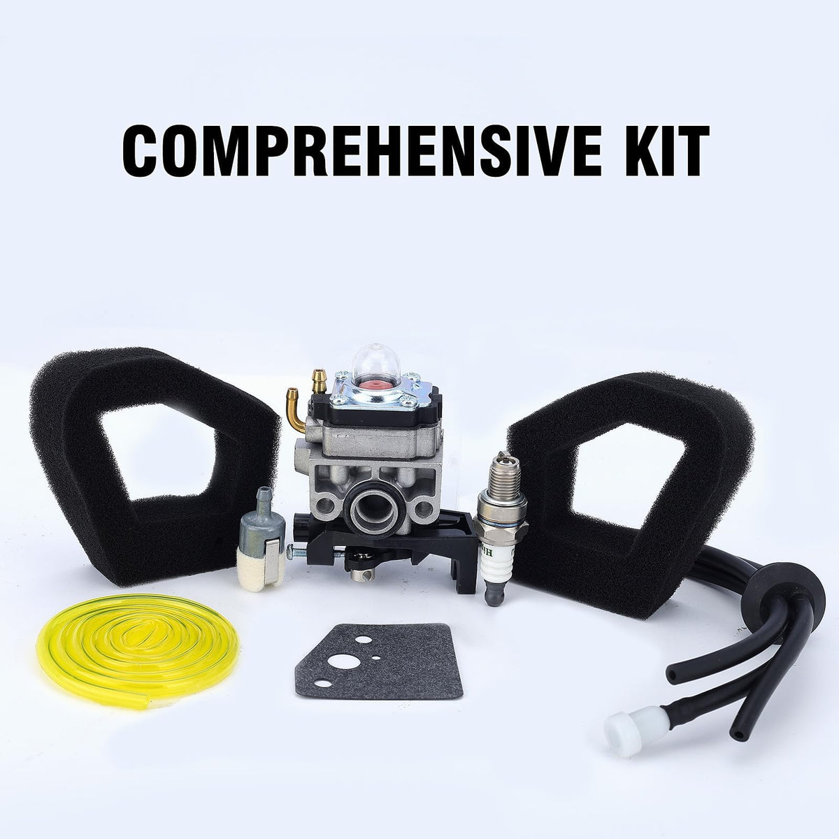 Buckbock spark plug and air filter kit for maintenance-ready carburetor.