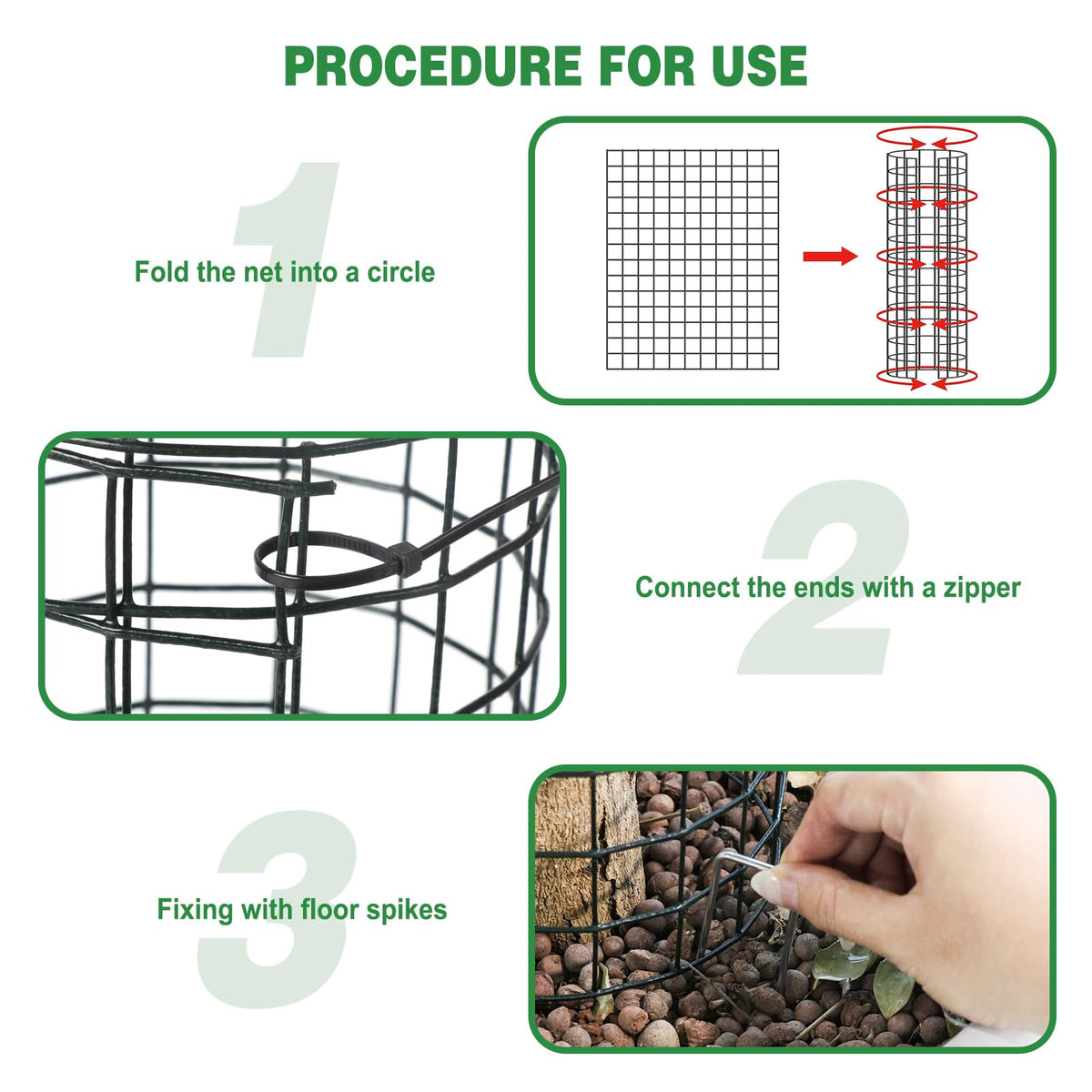 Budiwati zip ties used to fasten mesh for a snug tree shield.