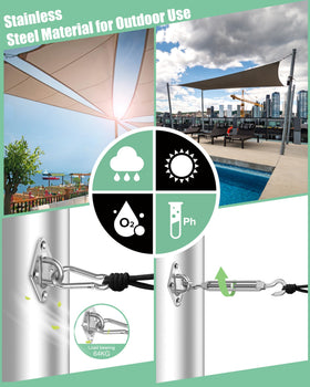 Budoni carabiners/hooks enable quick, reliable shade sail connections.