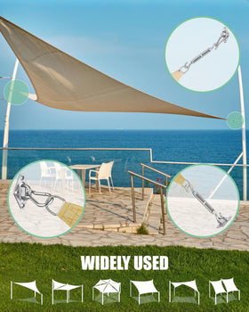 Budoni hardware components laid out for easy shade sail setup.