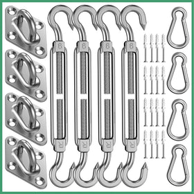 Budoni sun shade hardware kit packaging shows an all-in-one outdoor installation solution.
