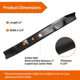 Budrash 134149 21-inch mulching blades dimensions for optimal debris processing.