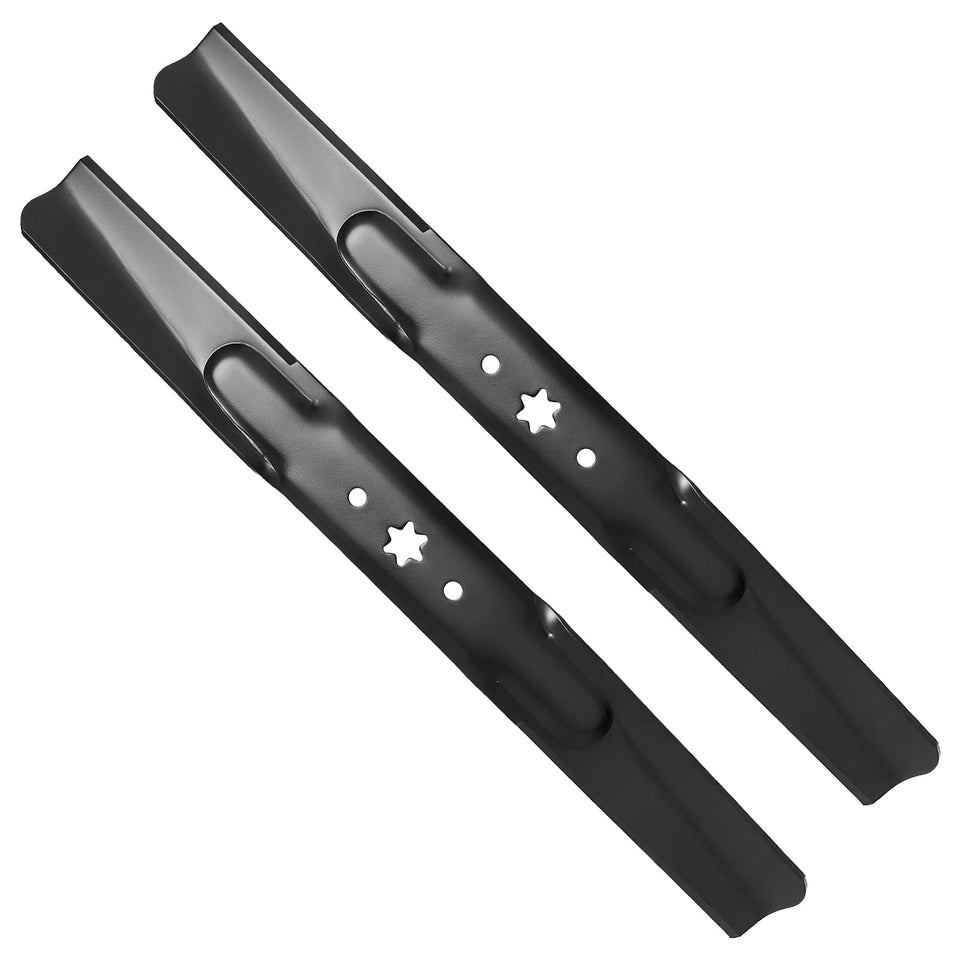 Budrash two-pack lawn blades closeup showing sharp cutting edges for a cleaner cut.