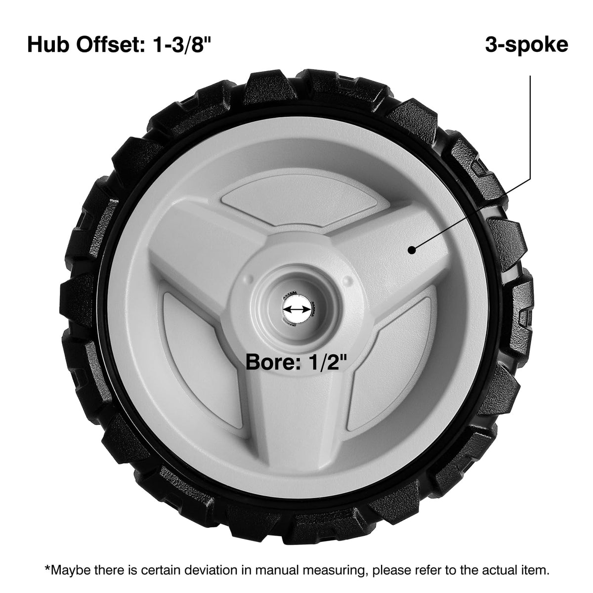 Budrash 3-spoke wheel design simplifies installation on compatible mowers