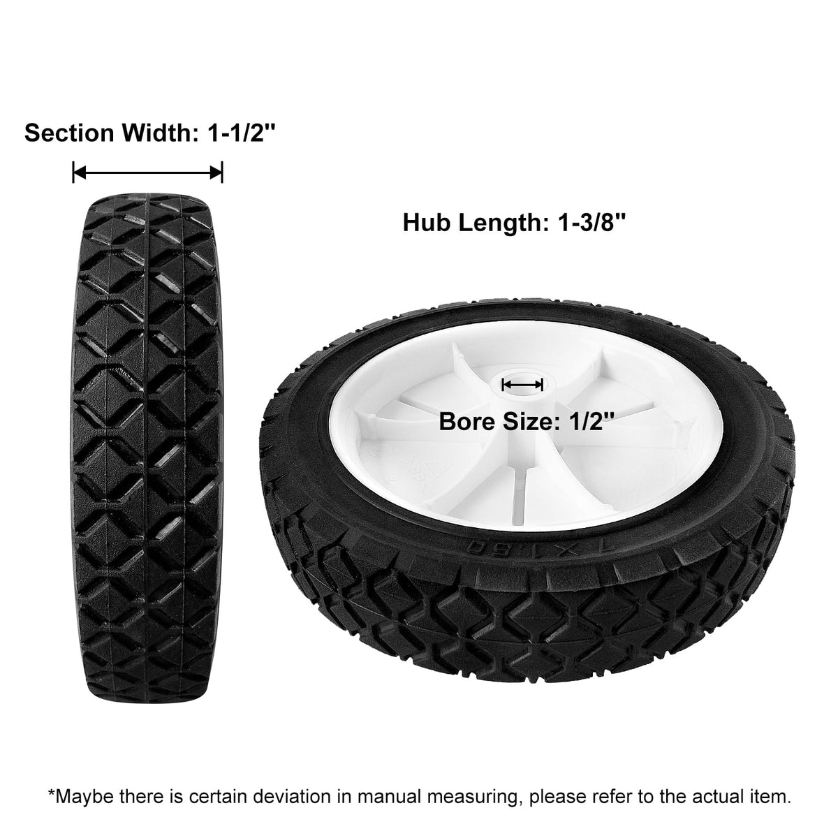 Budrash wheel close-up with diamond tread rubber and durable hub.