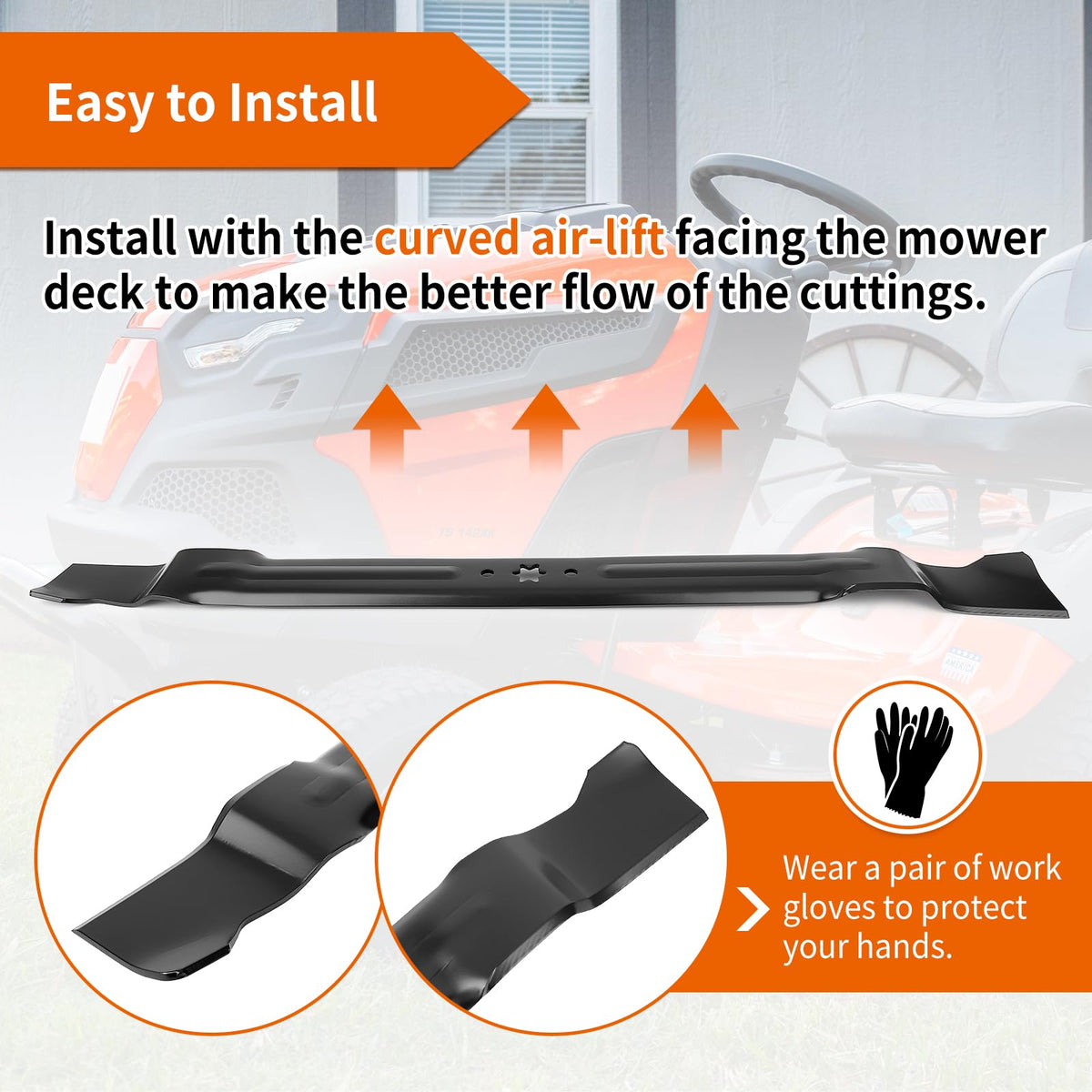 Durable material resists bending for longer mowing seasons.