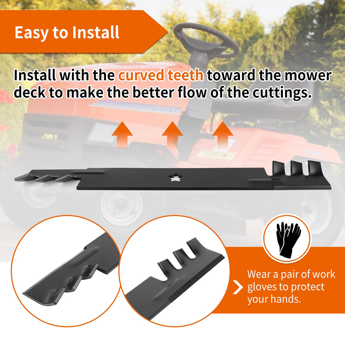 21-inch blade length and 2-1/2-inch width for 42-inch decks.