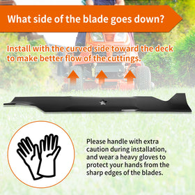 Budrash blade installation with curved side toward deck promotes smooth cut flow.