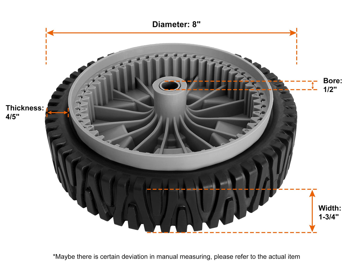 Budrash front wheel close-up showing 53 gear teeth for precise fit.