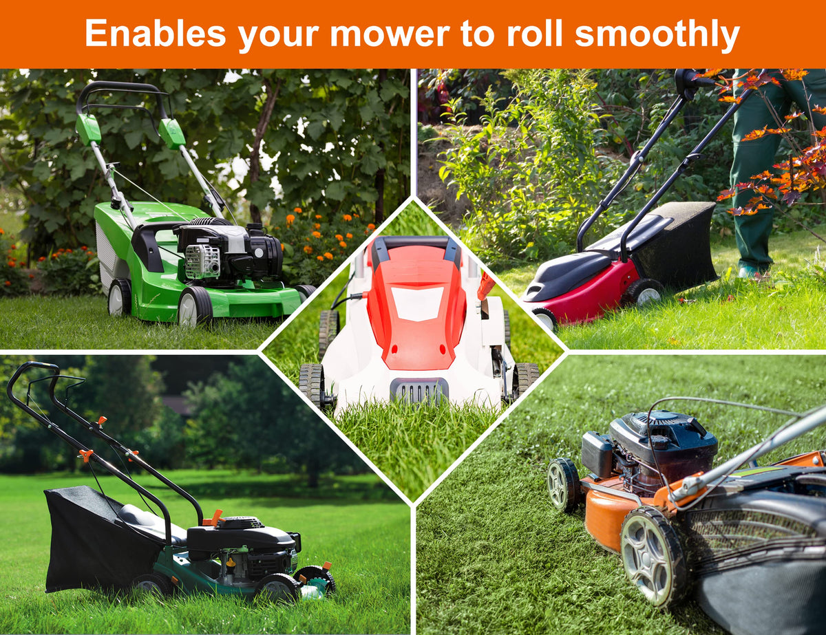 Budrash front wheels mounted on a mower setup demonstration.