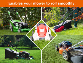 Budrash front wheels mounted on a mower setup demonstration.