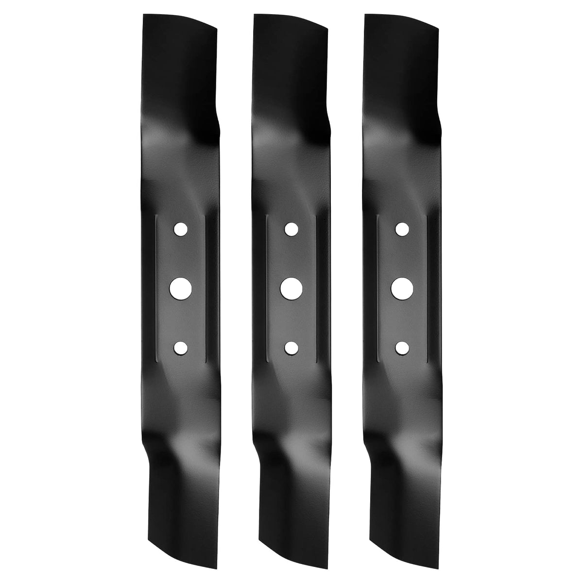 Three-blades pack ships ready for quick install on compatible mowers.