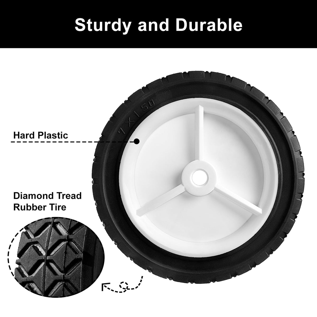 Budrash wheel assembly on cart, easy replacement for common yard equipment.