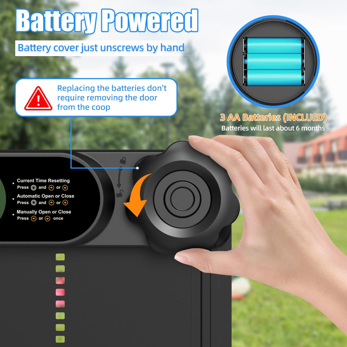 Budsom LCD display and timer shown for simple setup and schedule customization.