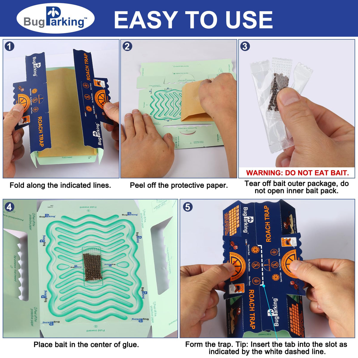 Bug Parking packaging highlights a 10-trap roach control kit