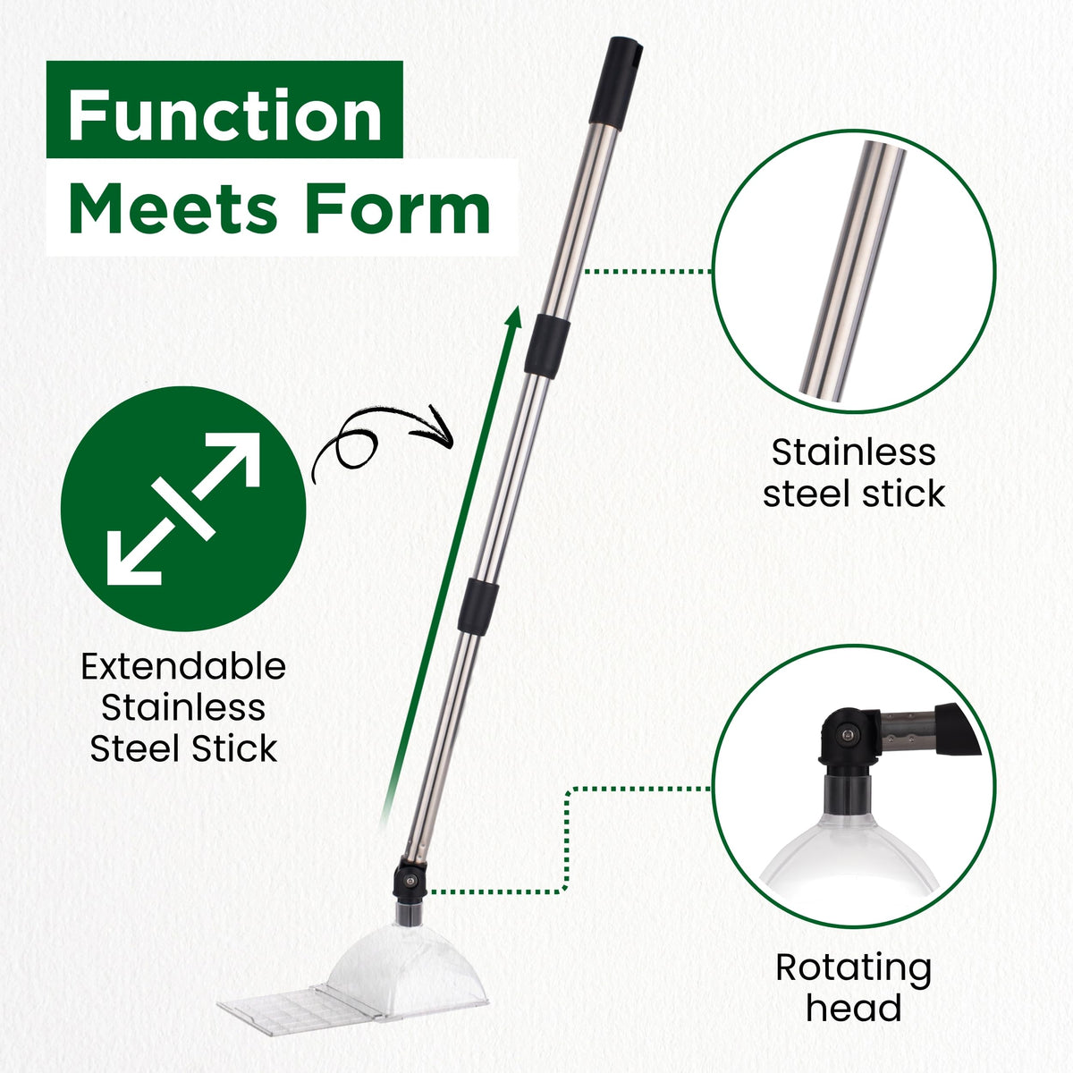 Bug Snatcher extendable stainless steel stick reaches high ceilings without direct contact.