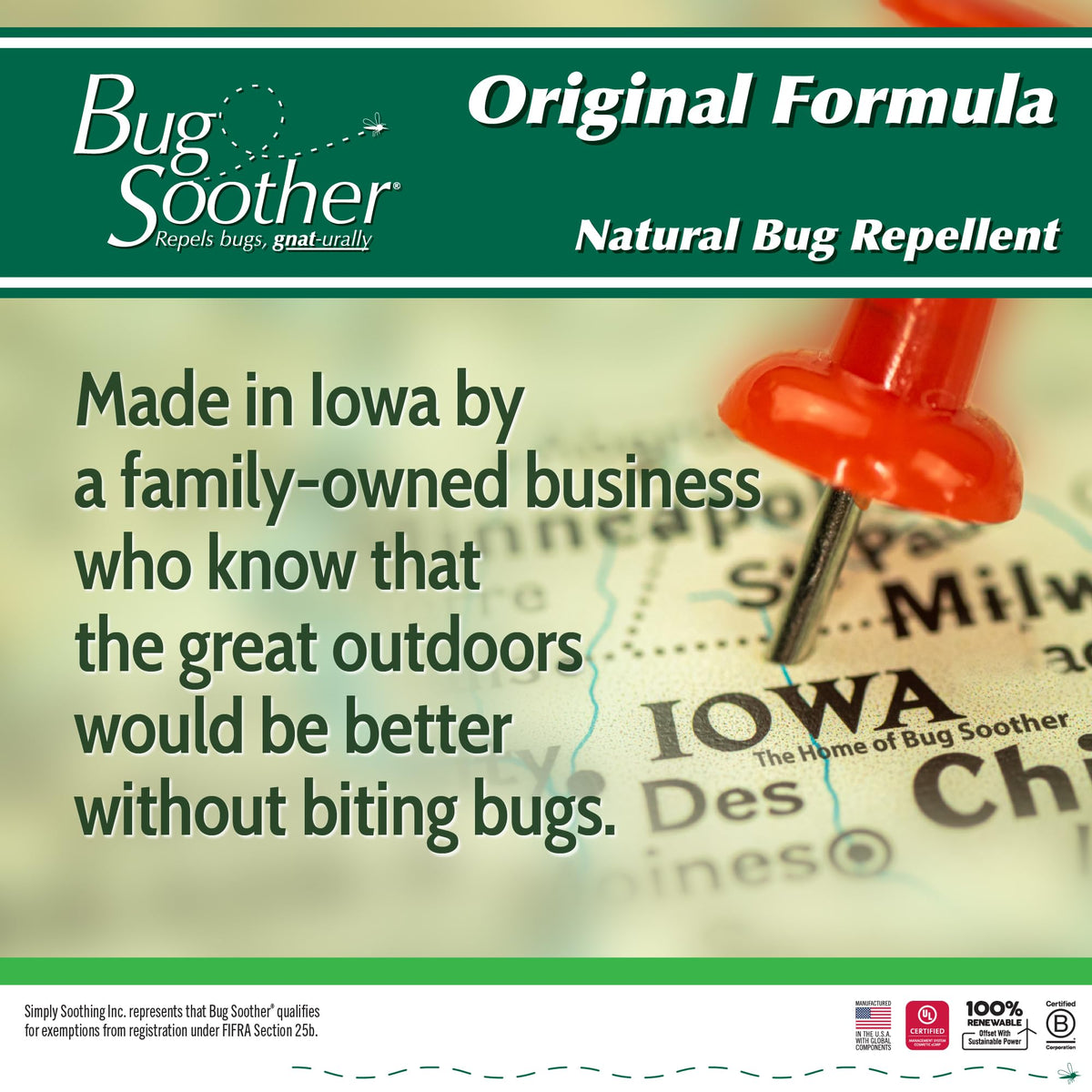 Bug Soother made-in-usa badge signals trusted, small-batch formulation.