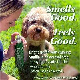 Bug Soother spray nozzle close-up highlights easy application and non-greasy feel.