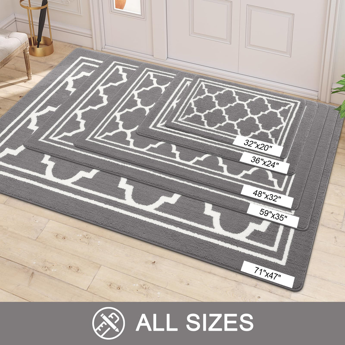 Buganda grey 32x20 inch mat suits front and back entrances.