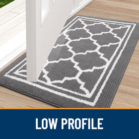 Buganda mat with non-slip backing stays securely in place on dry floors.