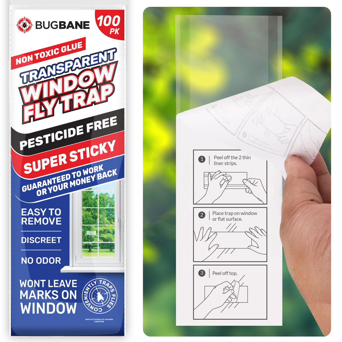 BugBane 100-window fly traps sticky in sunny windows attract and capture flies.