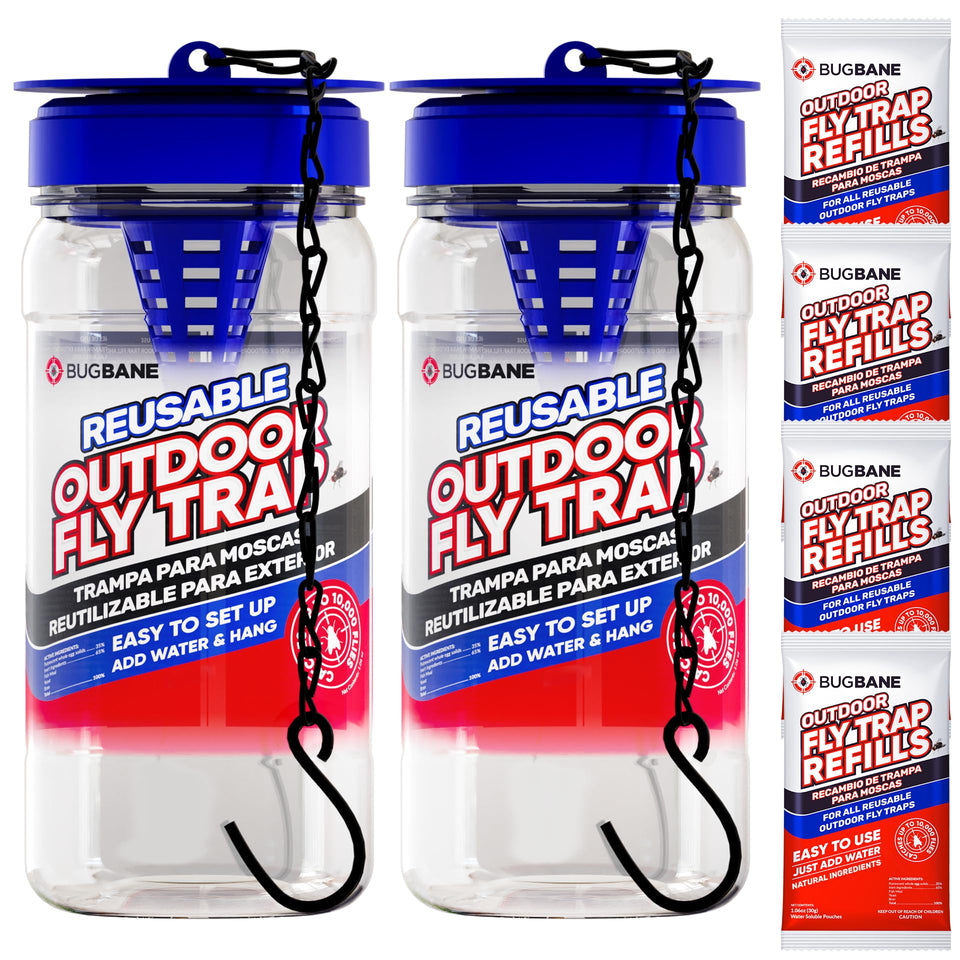 BugBane 2 Fly Traps outdoor trap hanging for patio control, discreet and effective.
