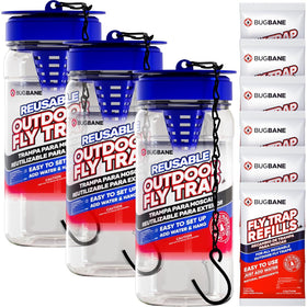 BugBane 3-fly-traps outdoors attract flies away from your home.