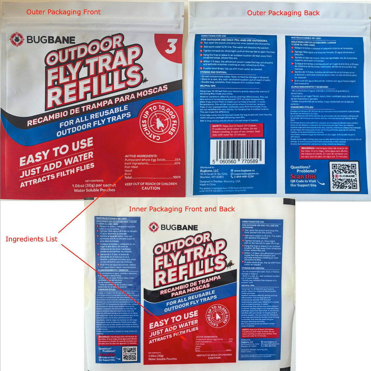 Backyard fly control with BugBane refills shown in use outdoors.